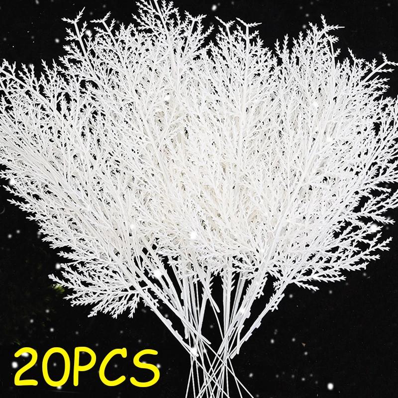 Christmas Artificial Pine Stems White Pine Branches Fake Plants DIY Xmas Tree Wreath New Year Party Gifts Table Decoration