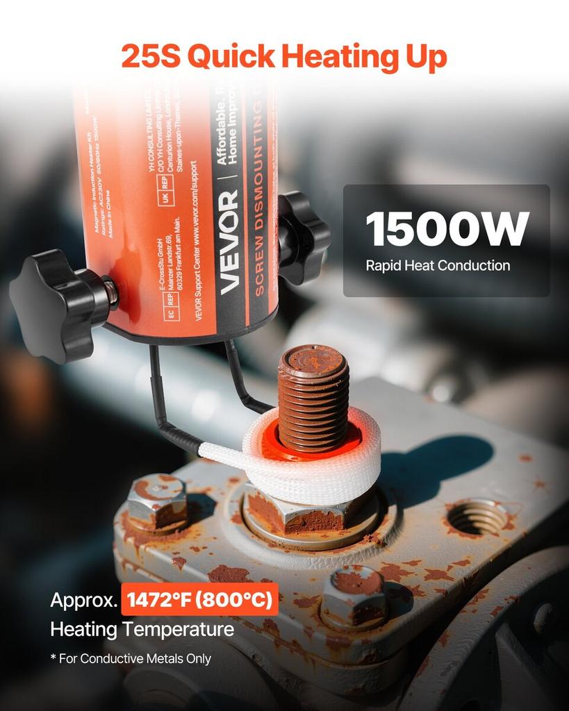Induktionserhitzer Schraubenentfernung, 1500W 230V Magnetischer Induktionserhitzer Kit, Handheld Mutterknacker Werkzeug, Mini Heizmaschine zum Entfernen von Rostigen Schrauben, Auto