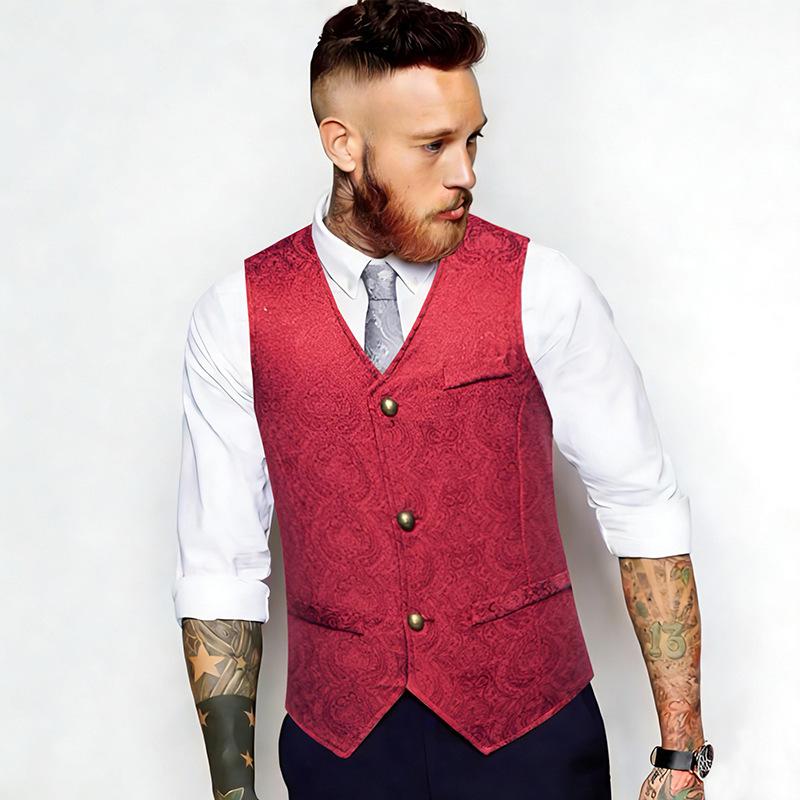 Men's Paisley Pattern Suit Vest V-Neck Single Breasted Formal Waistcoat