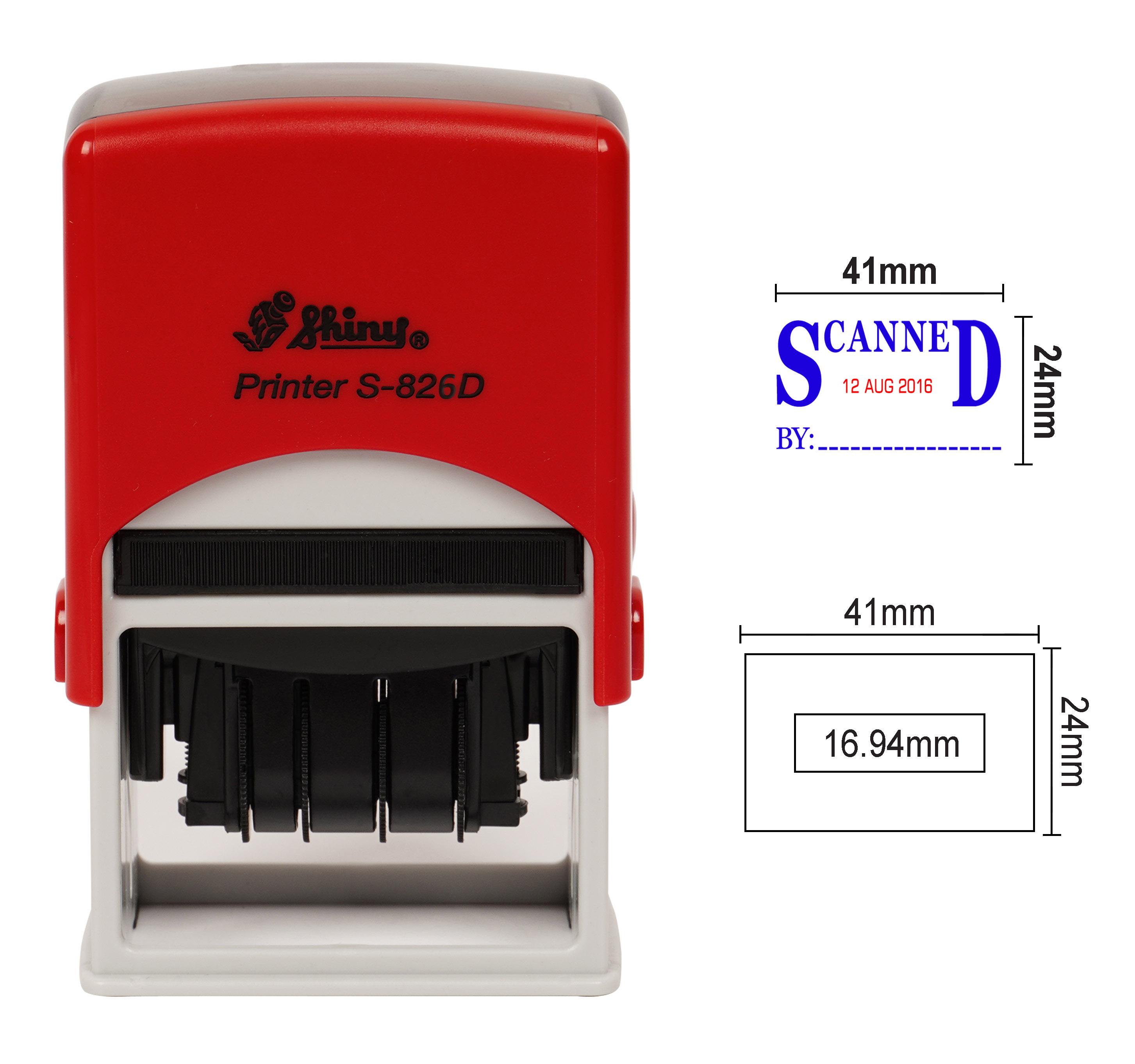 

Shiny Date Stamper Self Inking With Scanned By Text Ofiice Stationery Rubber Stamp Blue With Red Date - 41mm x 24mm синій
