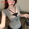 Summer Girl Butterfly Knot Lace T Shirt With Embroidery For Casual Wear