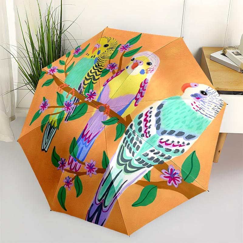 

1pc Parakeets Automatic Opening/Closing Folding Umbrella with 8 Ribs,Windproof Portable Sunshade Umbrella Holiday gift yy260401044