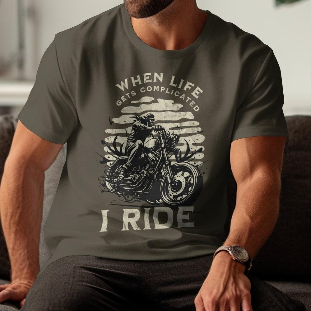 Vintage Motorcycle Rider T-Shirt, When Life Gets Complicated I Ride, Biker Gift, Retro Motorbike Tee, Classic Biking Apparel, Rider Quote XS