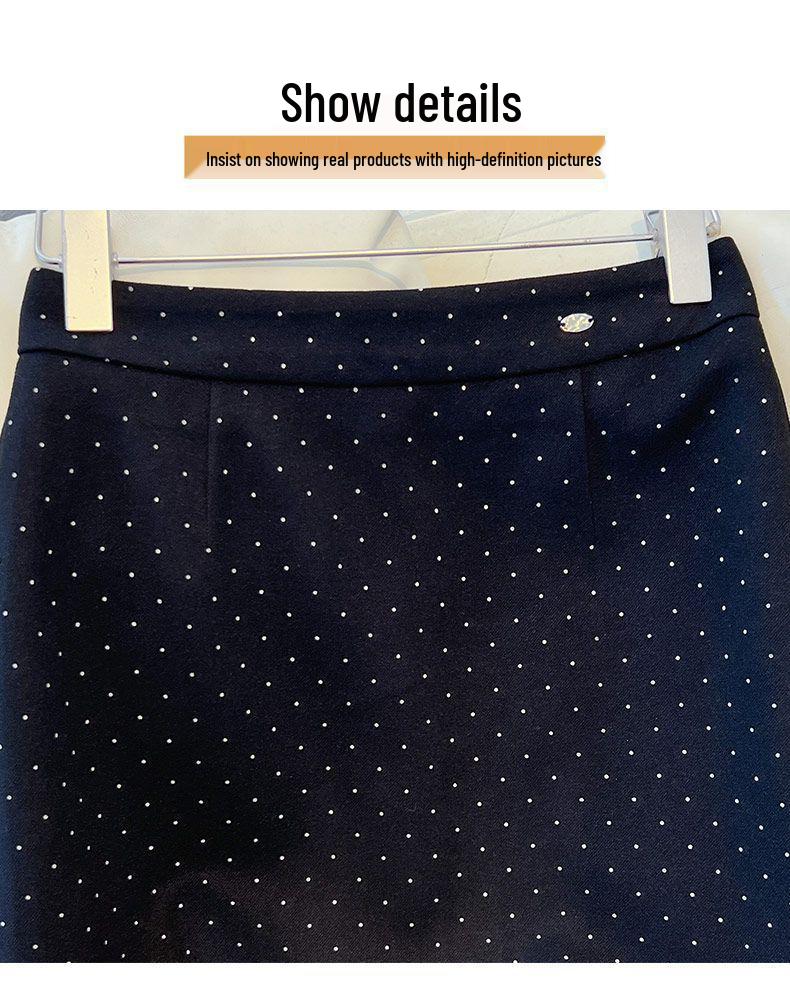 Women's Gray Polka Dot Wool A-Line Hip-Hugging Midi Skirt - Autumn/Winter 2025 Collection