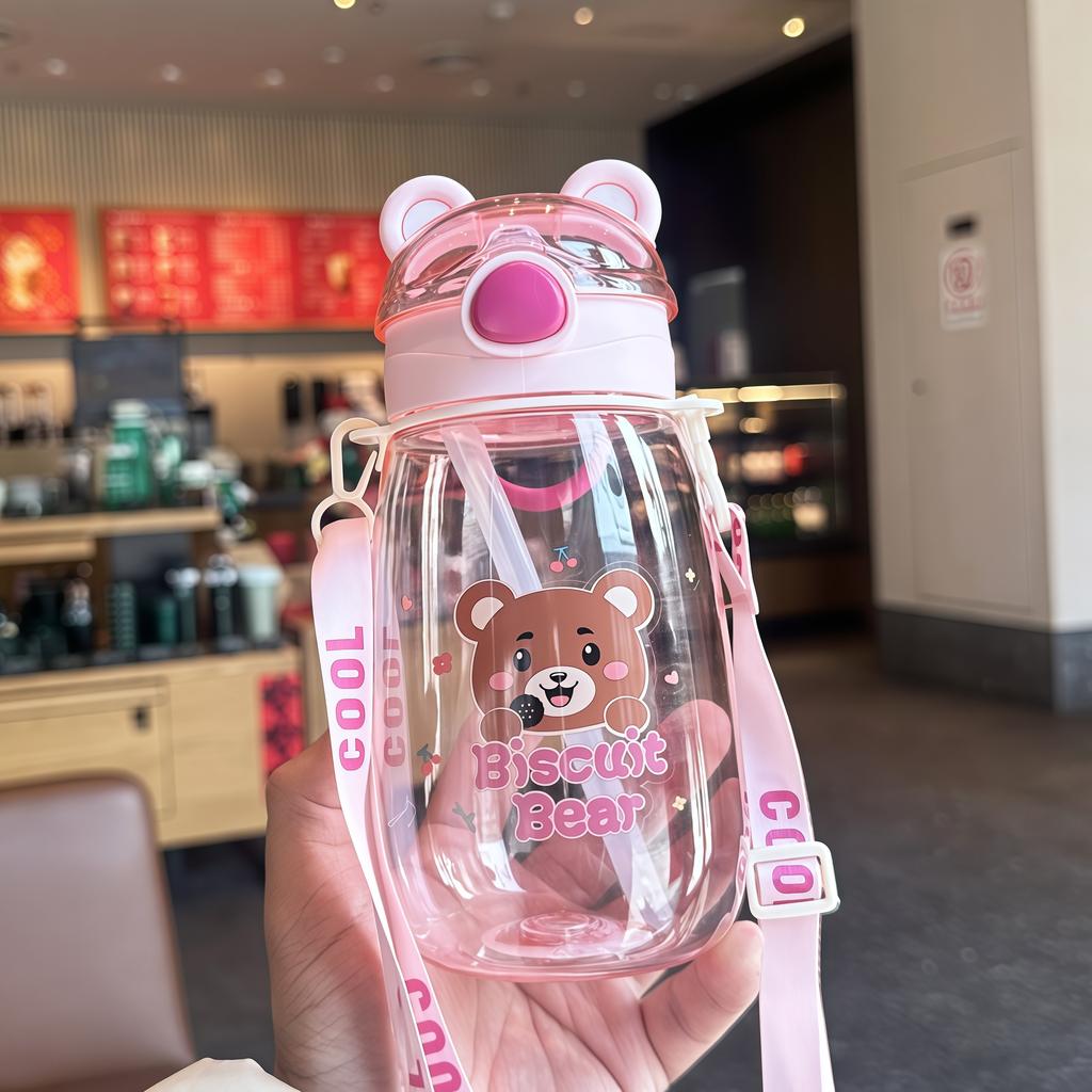 Water bottle cute bear straw cup water cup new children's plastic large capacity anti-drop summer portable cup student girl