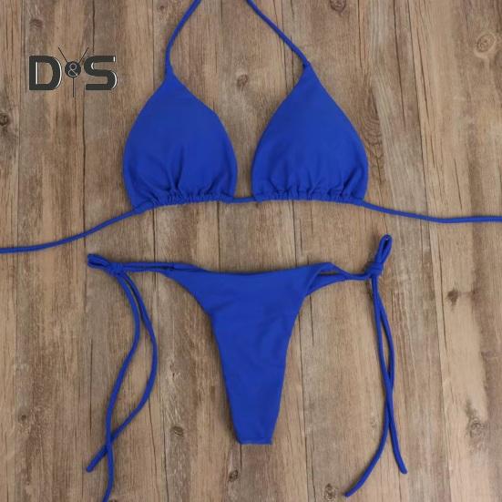 2 Pcs/Set Ladies Triangle Bikini Halter Neck Swimwear with Chest Pads Lace-up Thong Swimsuit Sexy Beachwear Bathing Suit for Beach Vacation Pool