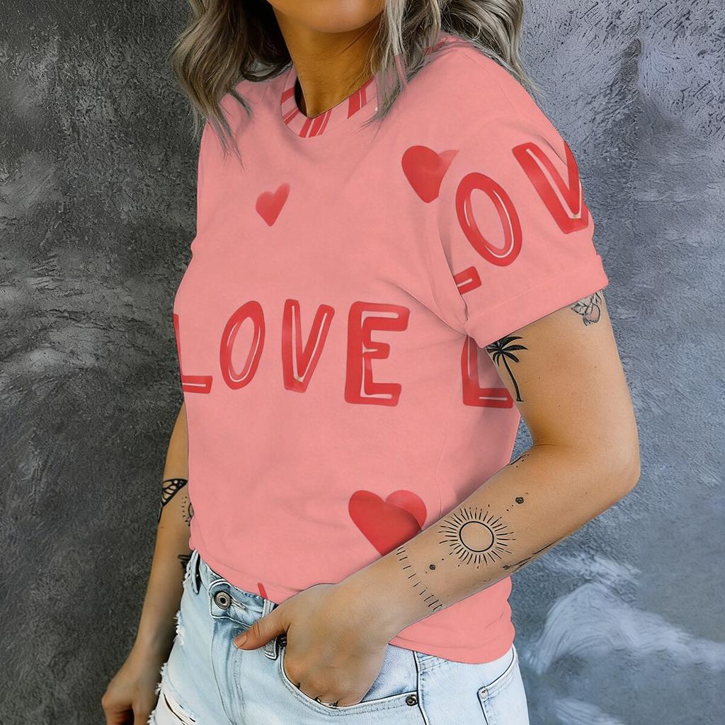 Simple and personalized love letter print summer women's round neck short sleeved T-shirt fashionable and versatile daily top