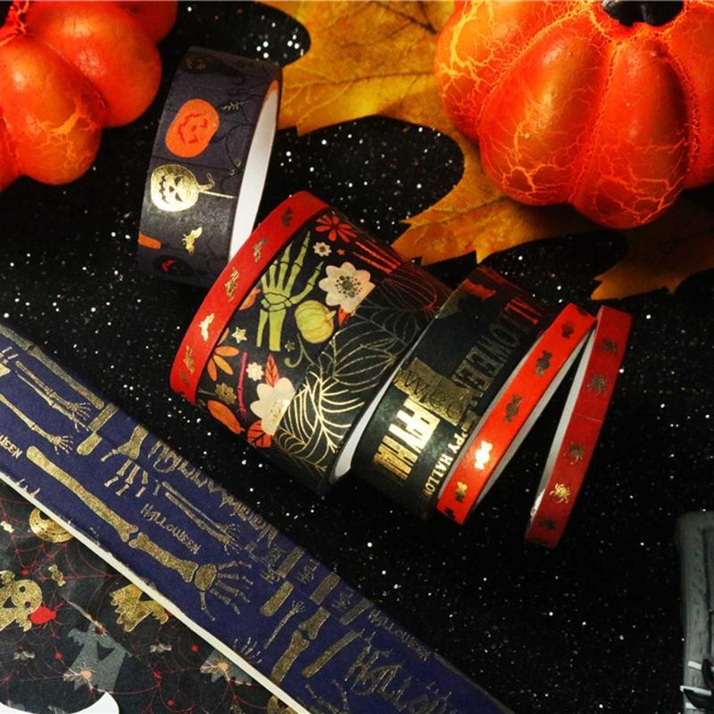 20 Rolls Halloween Festive Black Gold Print Decorative Masking Tapes Black Gold Washi Tape Set for Diy Hand Account
