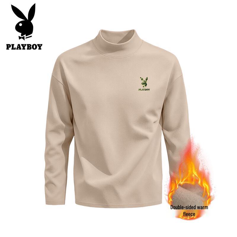 Playboy Men's Fleece-Lined Thermal Mock Neck Long Sleeve T-Shirt