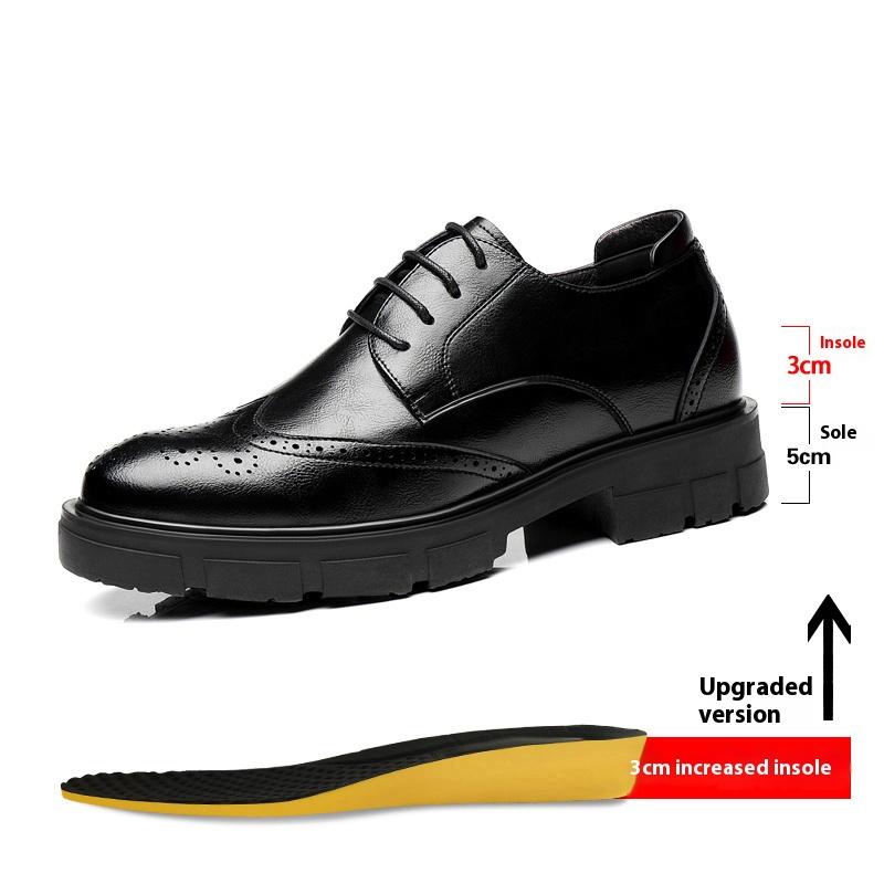 Men Genuine Leather Brogue Dress Shoes 8cm/10cm Height Increase Elevator Business Formal Shoes Thick Sole Office Casual Oxfords