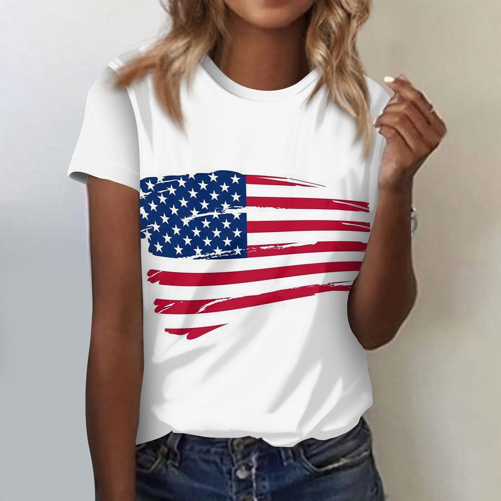 

Женский повседневный топ с короткими рукавами и принтом ко Дню независимости S белый