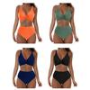 2 Adet/Set Kadın Ayrık Bikini Derin V Yaka Ön Bükümlü Tasarım Sütyen Yüksek Bel Külot Seti Hızlı Kuruyan Esnek Kumaş Tatil Mayo