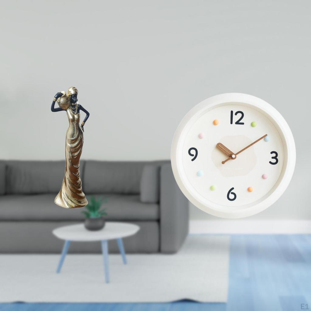 Vintage Tribal Lady Statue Tabletop Ornament with Modern Large Numerals Wall Clock Decorative