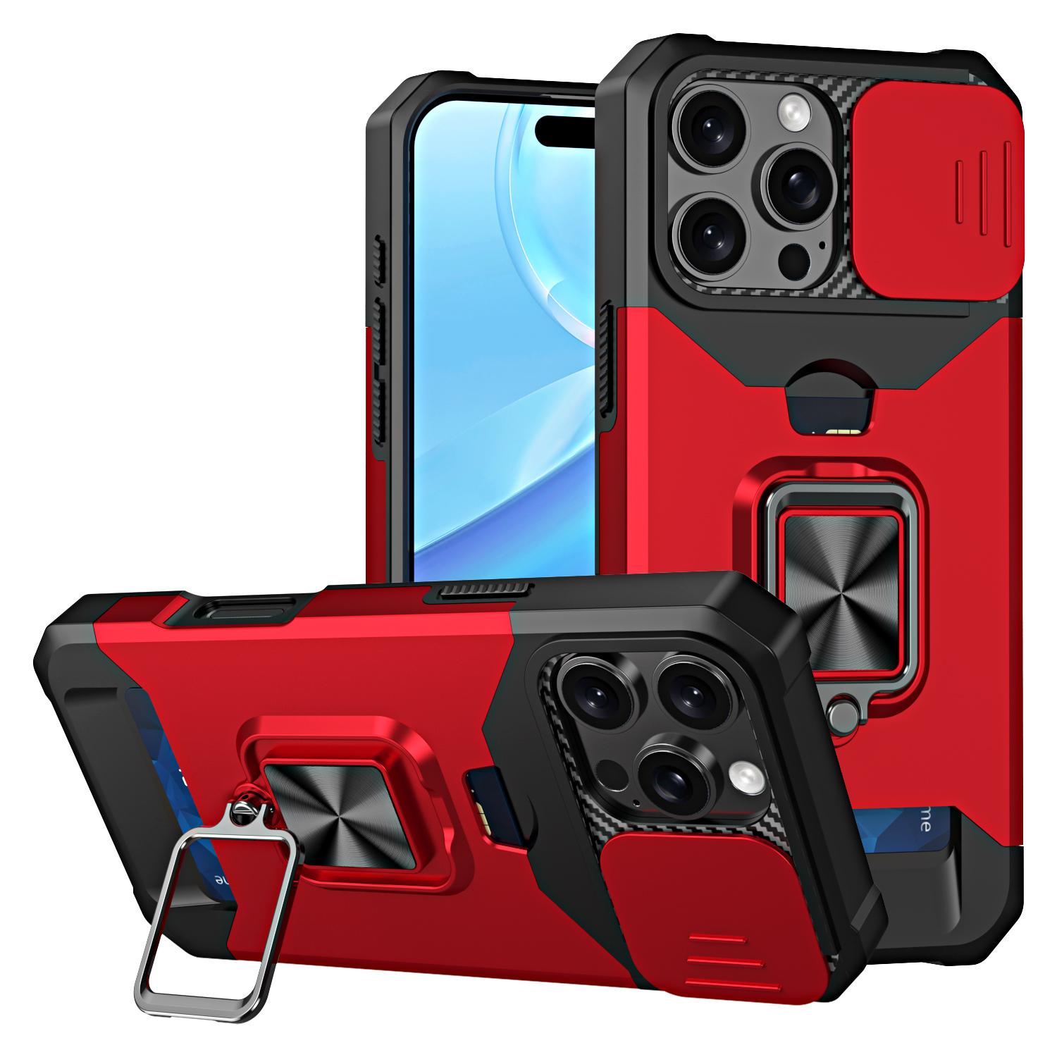 

Чехол-держатель с вращающимся на 360° держателем для карт для iPhone 16 14 13 12 11 15 Pro Max Mini 16Plus 7 8 XR Противоударный бронированный гибридный чехол For iphone 11 Pro красный