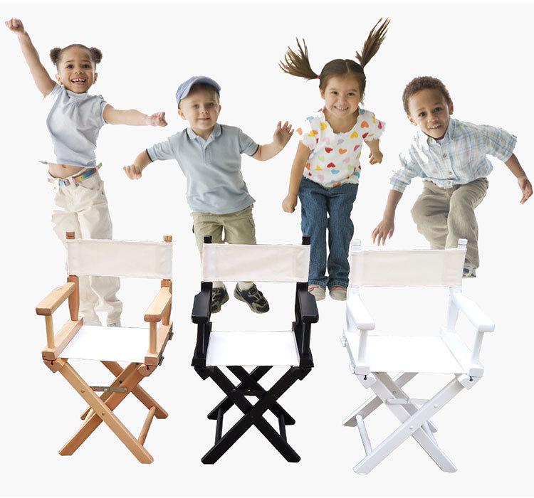 Children's Solid Wood Director Chair with Folding Backrest - Log Color Game Seat.