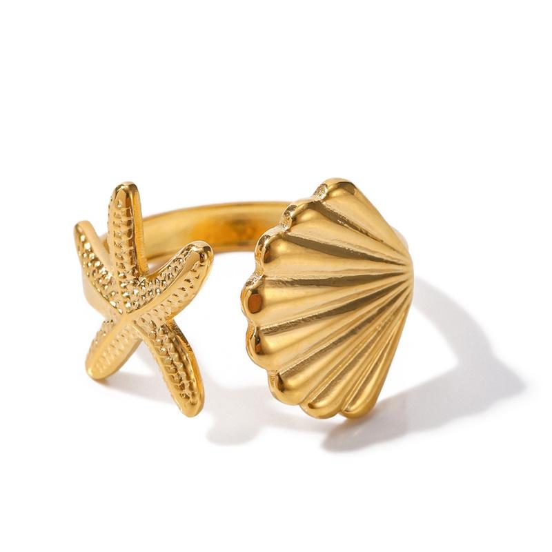 Stainless Steel Starfish Open Rings For Women Men Fashion Golden Color Irregular Textured Starfish Adjustable Ring Jewelry Gift
