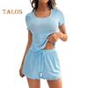 Dam Pyjamas Set Kortärmad Rundhalsad Topp Elastisk Midja Dragsko Shorts Volang Lounge Set Sommar 2 Delars Sovklädesset
