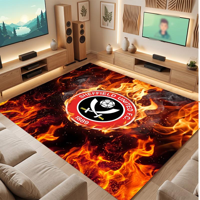 Sheffield United Football Print Crystal Velvet Rug, Comfortable Water Absorbent Non Slip Indoor Floor Carpet