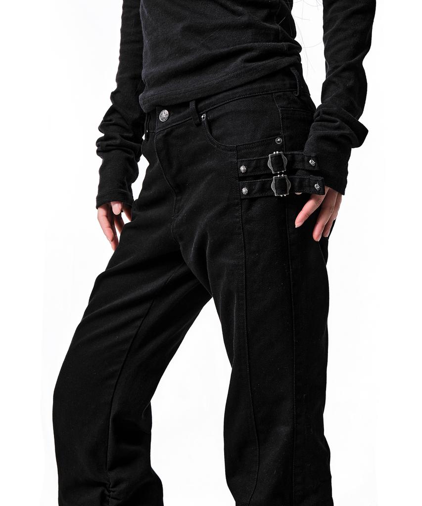 Iyang Double Side Tab Boots-Cut Pants Black