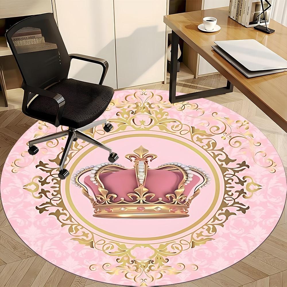 1pc Crown PrintChair Carpet for Office, Indoor Non-Slip Washable Polyester Fiber Carpet, Mat For Office, Machine Washable