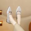 Pointed Inner Height Increase Single Shoes Women's Spring and Summer Small Versatile Rhinestone Bow Mary Jane Shoes Thick Heel