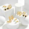 Vnox Trendy 3pcs/Set Cute Shell Butterfly Stud Earrings for Women Gold Plated Black Acrylic Flower Rhinestones Set Ear Jewelry
