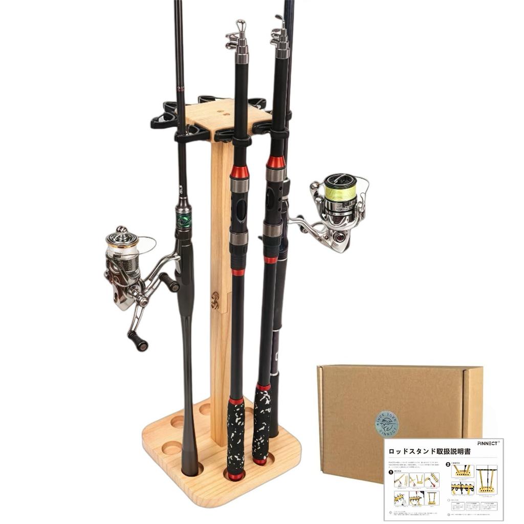 FINNECT Wooden Rod Stand, 8-Rod Capacity, Assembly Required, Natural Wood, Holds 8 Rods, Fishing Gear Storage, Rod Storage, Easy to Use, Solid Wood Fi