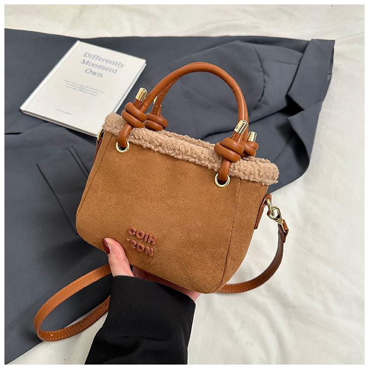Frosted Plush Small Square Bag Women's 2025 New Fashion Texture Plush Bag Foreign Style Simple Commuting Portable Messenger Bag