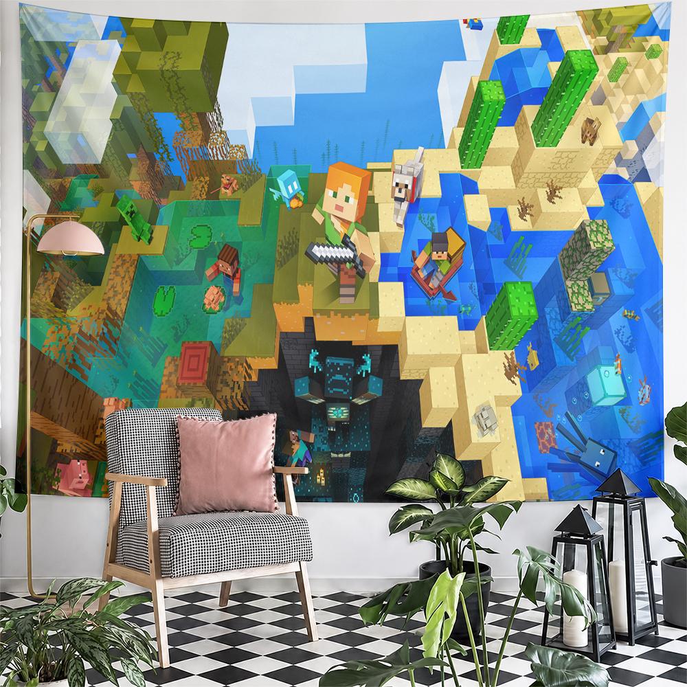 Minecraft characters adventure world blocks Patterned tapestry for bedroom and living room home decor sofas