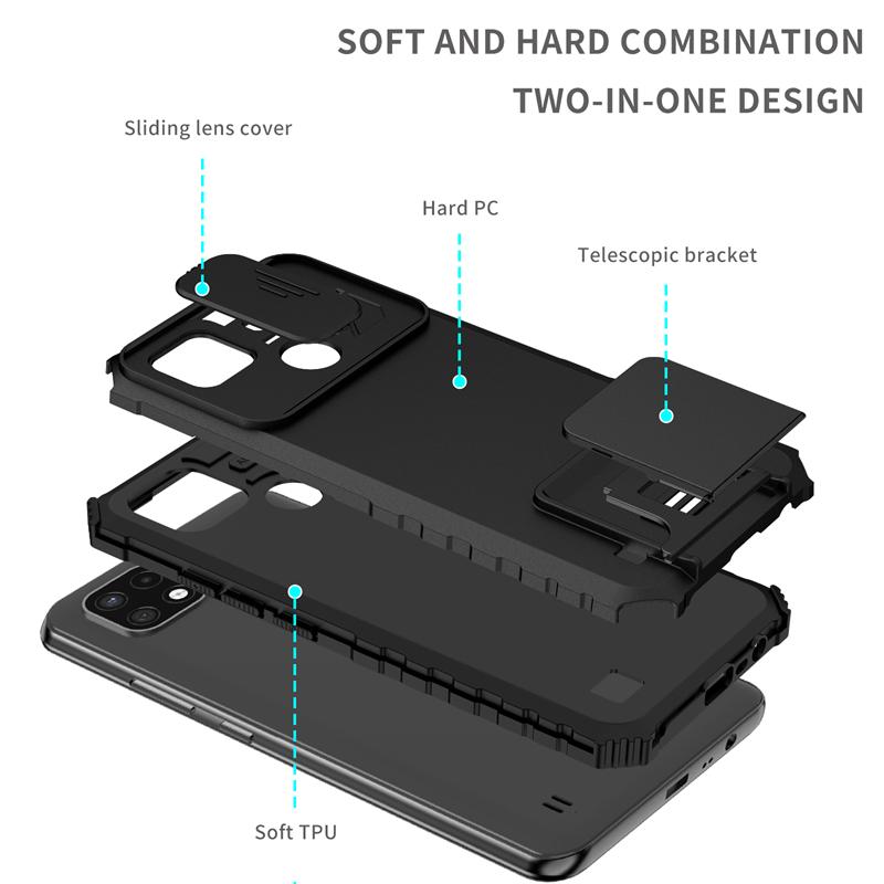 For OPPO Realme C21 Case Slide Camera Protection Phone Case For Realme C21Y C25Y Kickstand Shockproof Armor Holder Back Cover
