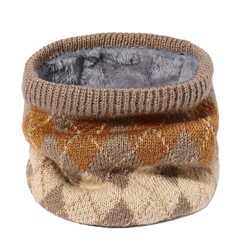 New Winter Fashion Jacquard Knitted Neck Cover Men's and Women's Velvet Double-layer Warm Cover Head Cold-proof Wool Scarf