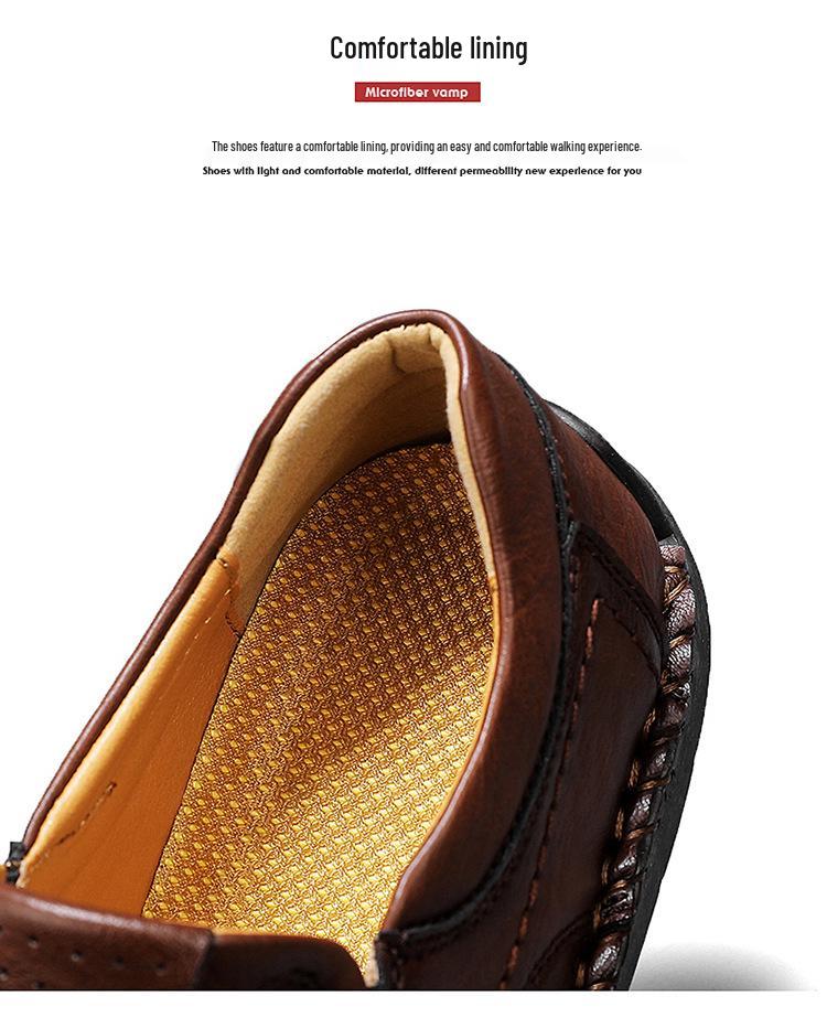 Plus Size Men's Casual Spring Leather Low-Top Shoes, Trendy Hand-Stitched and Breathable, Sizes 47-48