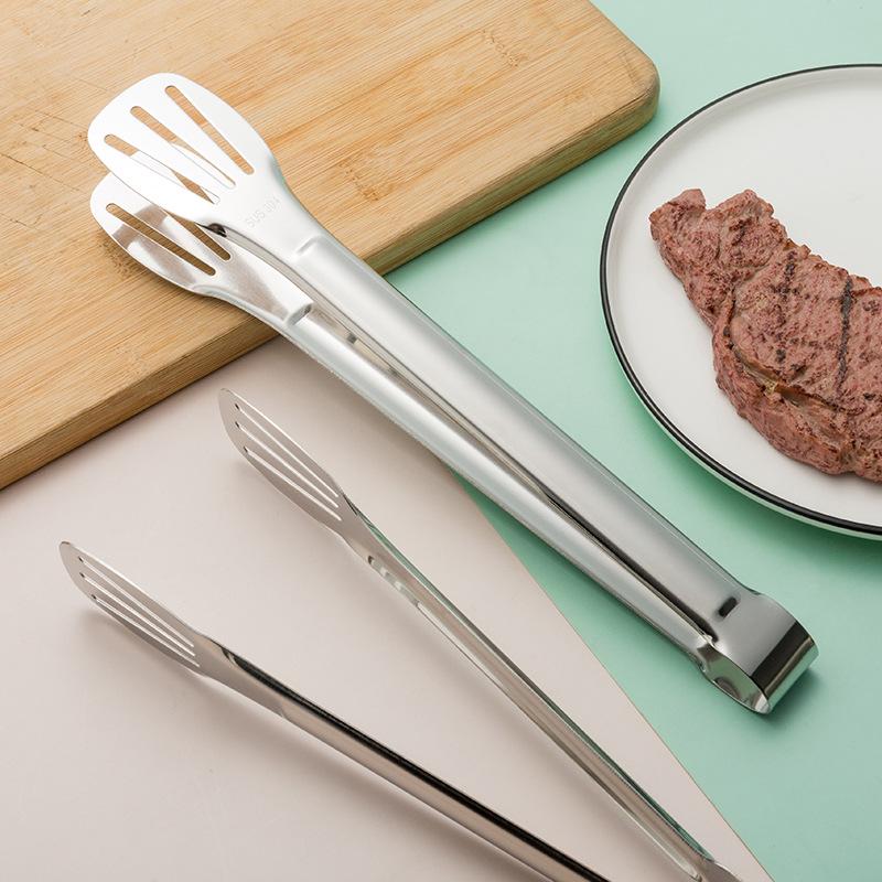 304 Stainless Steel Triple-Line Kitchen Tongs for Bread, Barbecue, and Buffet