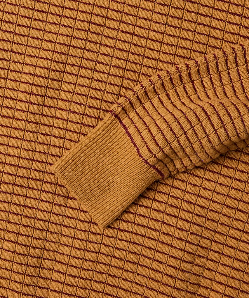 Yeseyesee Brick Pattern Knit Zip Hoodie Yellow