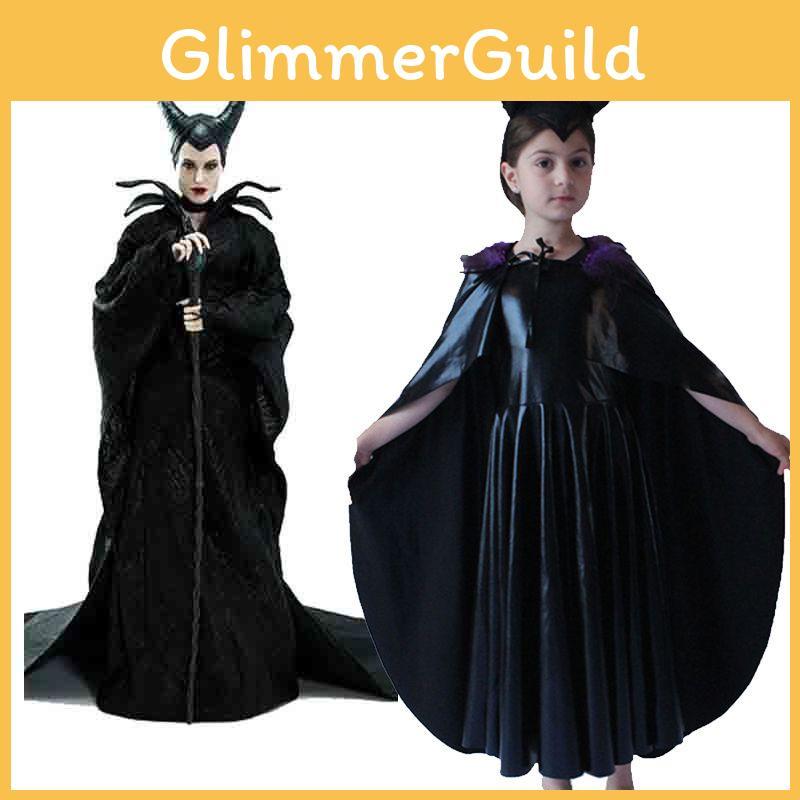Captivating Maleficent Sorceress Evil Queen Girls Fancy Dress Halloween Costume With Horned Headwear