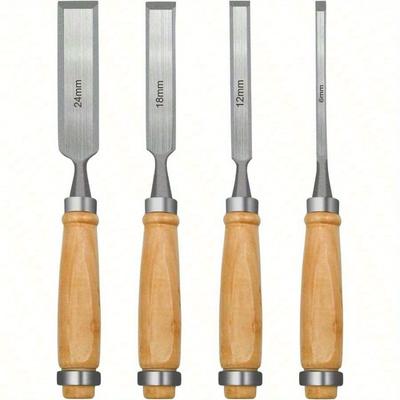 Professionelles Holzmeißel-Set, 4-teiliges Holzmeißel-Set für die Holzbearbeitung, Holzschnitzerei, CR-V-Stahlmeißel