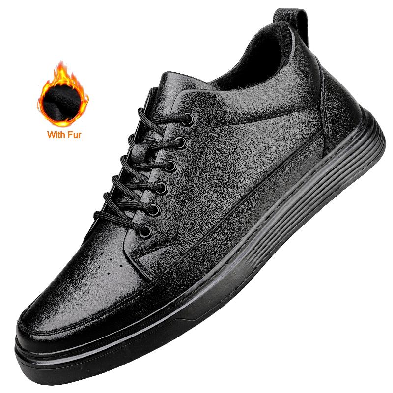 

New Men s Fleece Warm Leather Casual Shoes Solid Color Comfortable Lace-Up Flat Shoes Lightweight Outdoor Versatile Sports Shoes 38 чёрный