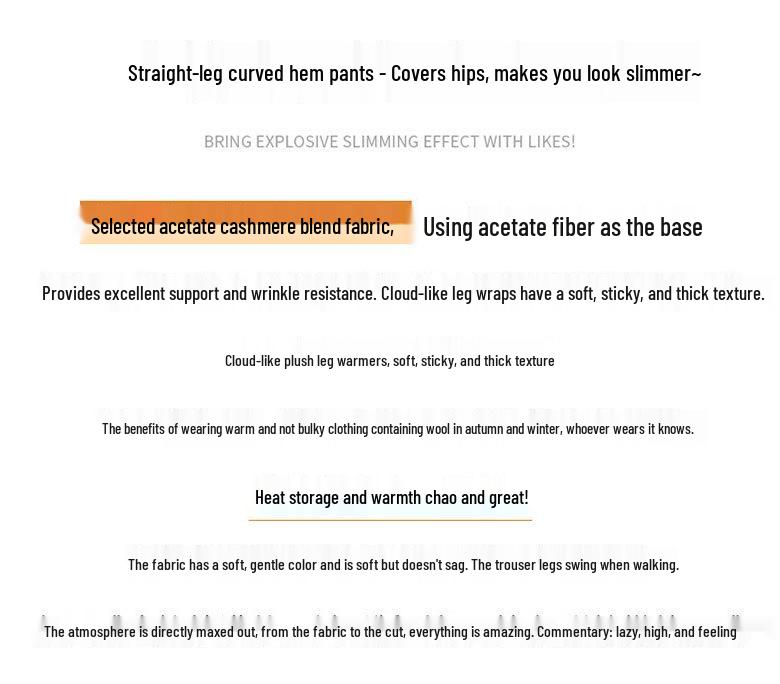Off-white Wool High-Waisted Wide-Leg Pants for Women - Autumn/Winter, Plus Velvet, Slimming Fit.