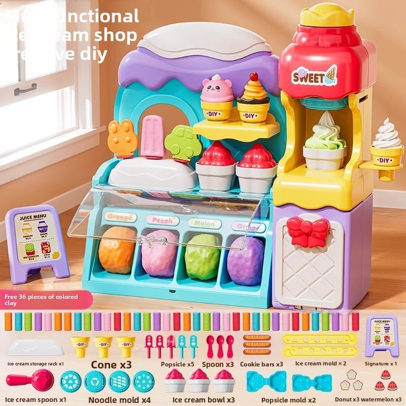 Children Play Ice Cream Maker Toy With Colorful Clay For Creative Fun And Parent Child Interaction