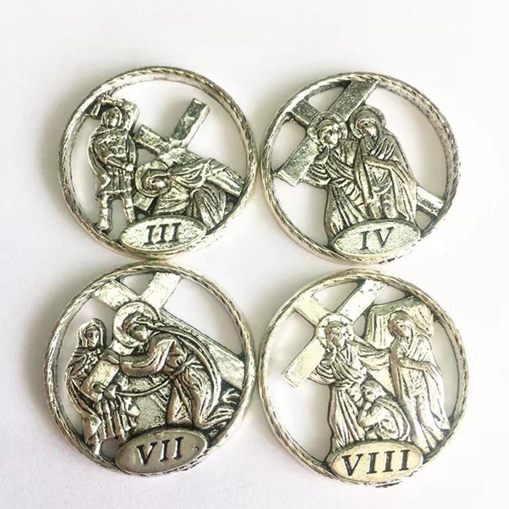 15 st/set Katolsk Juesus DIY Statyer Cruz Trä 14 Såriga Vägar Status Kristus Zinklegering Tillbehör Bön Hemdekoration