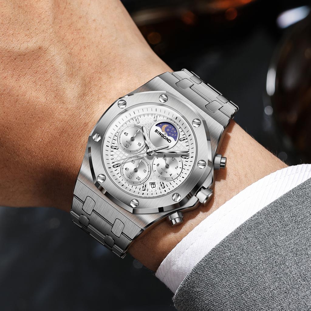 Luxury Quartz Watches For Men Luminous Waterproof Men's Watch Moon Phase Chnorograph Wrist Watch Relogios Masculinom