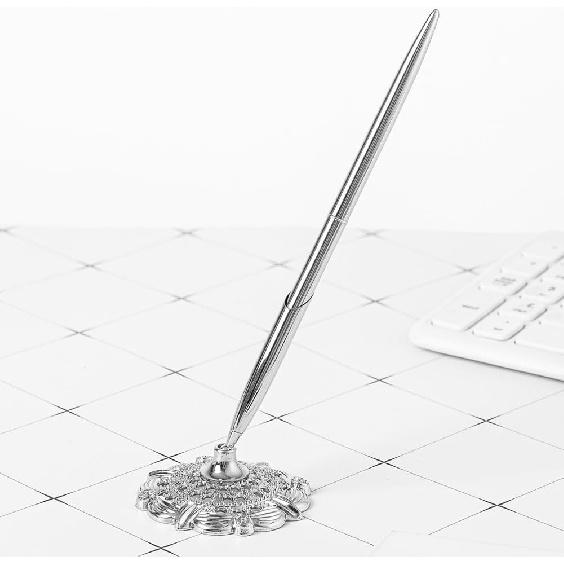 Lasenersm 1 Piece Round Pen Holder Signing Pen Set with Stand, Silver