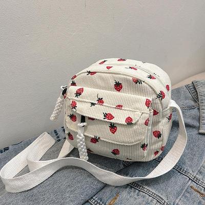Sac à bandoulière mignon en velours côtelé à fraises, sac à bandoulière décontracté à fermeture éclair, sac à main tendance, sac fourre-tout pour femmes et filles, sac de messager pour voyage, travail, CLE