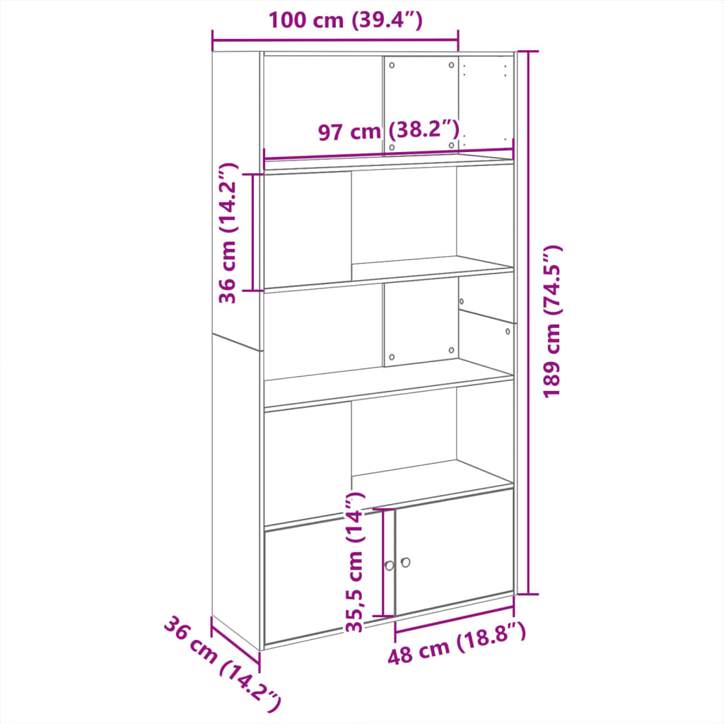 Bookshelf Concrete Grey 100x36x189 Cm Engineered Wood