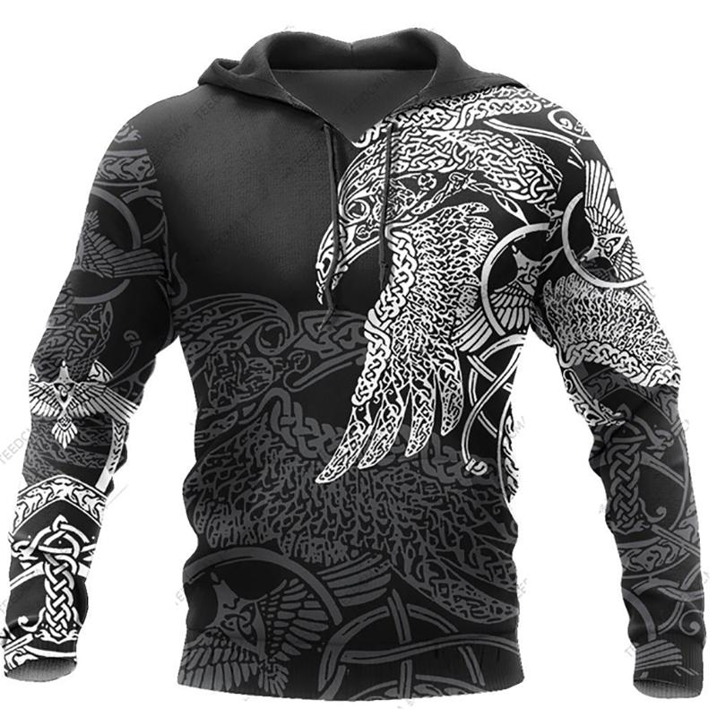 Fashion Spring And Autumn Men's Hoodie Viking Odin Tattoo Pattern Street Harajuku All-match Loose Oversize Hooded Sweatshirt Top