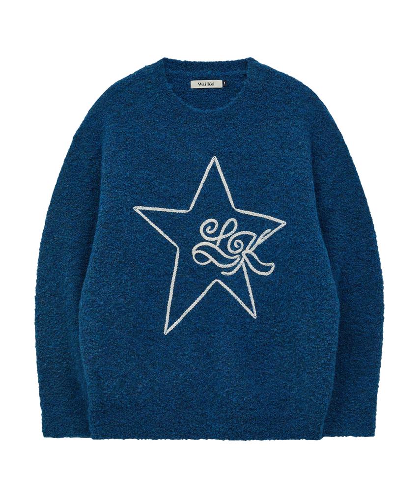 WAIKEI Star Line Boucle Knit Blue