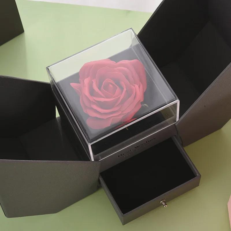 520 Valentine's Acrylic Rose Jewelry Gift Box: Eternal Flower, Lipstick, Perfume Packaging