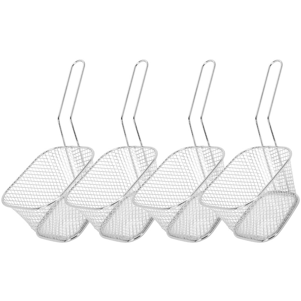 4Pcs French Fry Serving Baskets Stainless Steel Fry Basket Square Chicken Wings Holder For Restaurant Cafe Table Food Serving