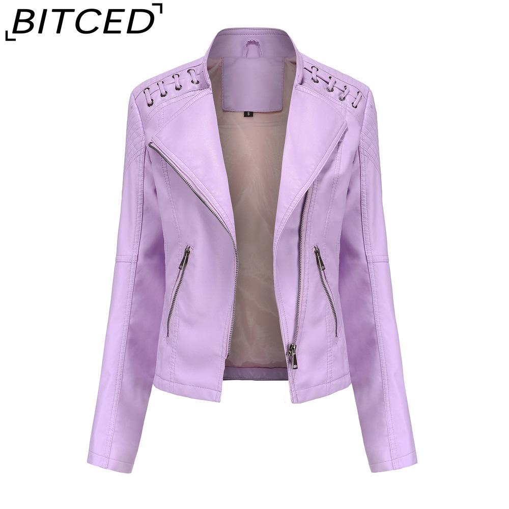BITCED Spring/Autumn Women's Leather Jacket - Short Fit, Slim-Cut, Lightweight Leather Coat, Biker Style