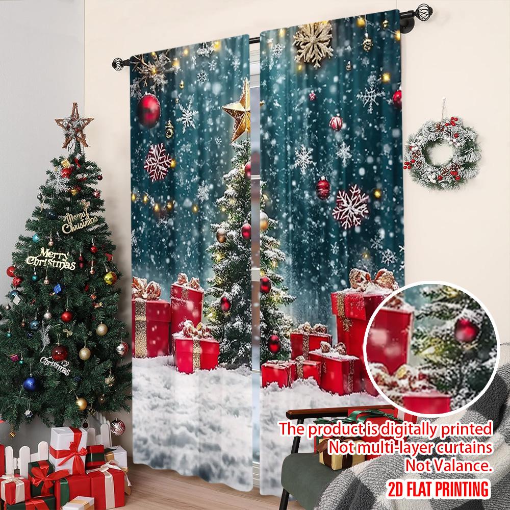 2 Stück 2D Flachdruck Frohe Weihnachten Beliebte Vorhänge Winterwunderland Schnee Vielseitig 100% Polyester Ohne Strom